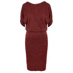 Roserry Red Paris Jersey Knit Midi Dress 8/10 Burgundy Butterfly Sleeves stretch